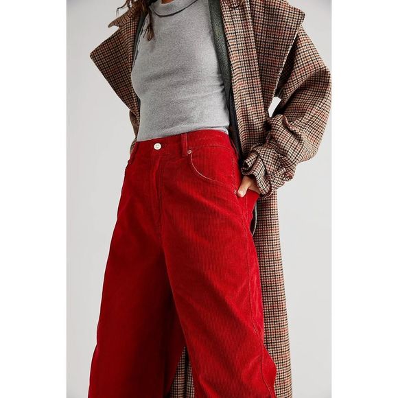 Free People CRVY Gia Cord Red Wide-Leg Jeans NWT Size 31 - Picture 3 of 4
